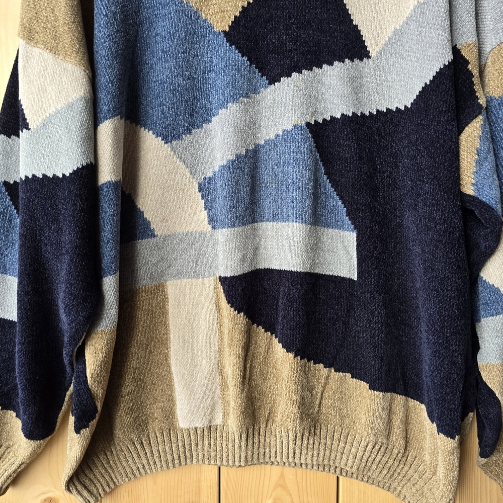 Vintage Tundra Canada Soft Knit Crewneck Sweater Colorblock Tan Blue Womens XL - Picture 3 of 11